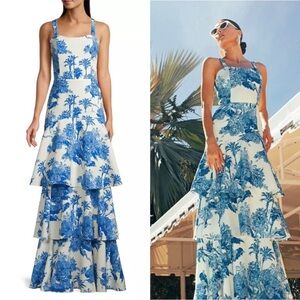 NWT Mestiza New York Torero Tropical Palm Square Neck Tiered Ruffled Maxi 4
